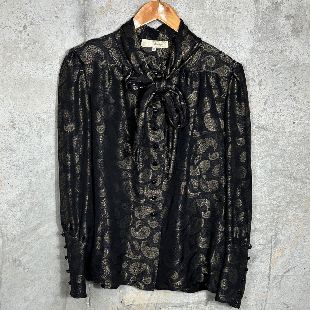 Vintage Nina Ricci Blouse Black and Gold Brocade Silk